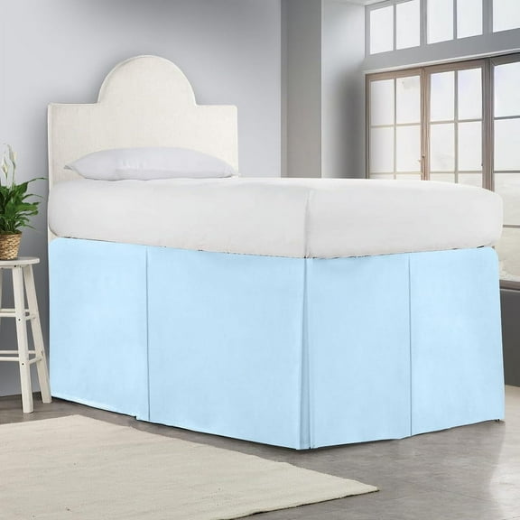 HNB Store Full XL Dorm Bed Skirt | 30" inch Drop Pleated Dorm Bedskirt | Microfiber | Light Blue