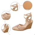 thumbnail image 6 of Rokment Women's Lace Flower Wedge High Heels Dressy Sandals Bridal Elegant Delicate Crochet Pointed Closed Toe Chunky Heeled Dress Pumps Strappy Shoes for Summer Fall Beige Size 6, 6 of 9