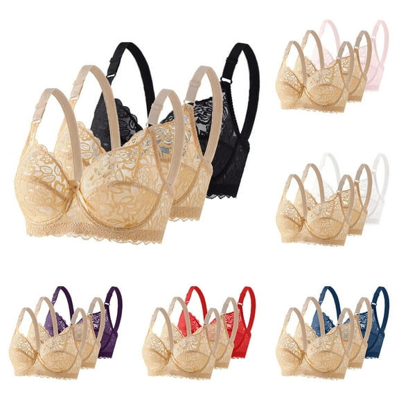RongHuan 3 Pack Women's Bra Full Coverage Push Up Underwear Lace Unlined Bralettes Everyday Tshirt Bras