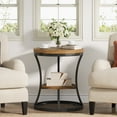 thumbnail image 3 of Condemo 2 Tier Industrial Round End Table, Accent Nightstand with Metal Frame for Living Room, Bedroom, Rustic Brown & Black, 3 of 9