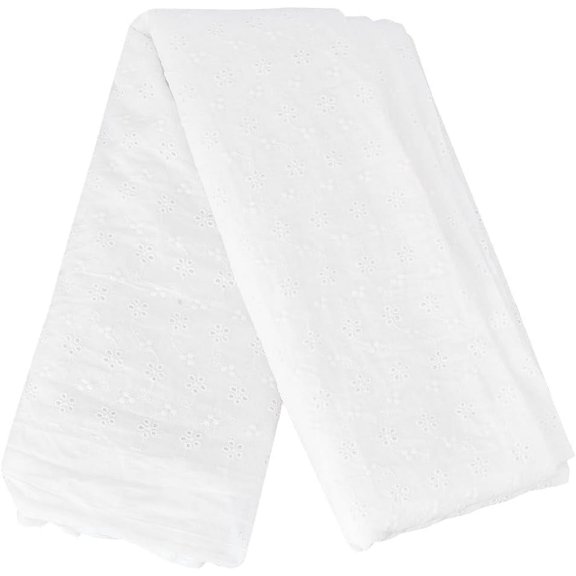 2Yards Cotton Embroidery Eyelet Fabric 59inch Wide White Flower Embroidery Fabric Floral Wavy Edge Trim