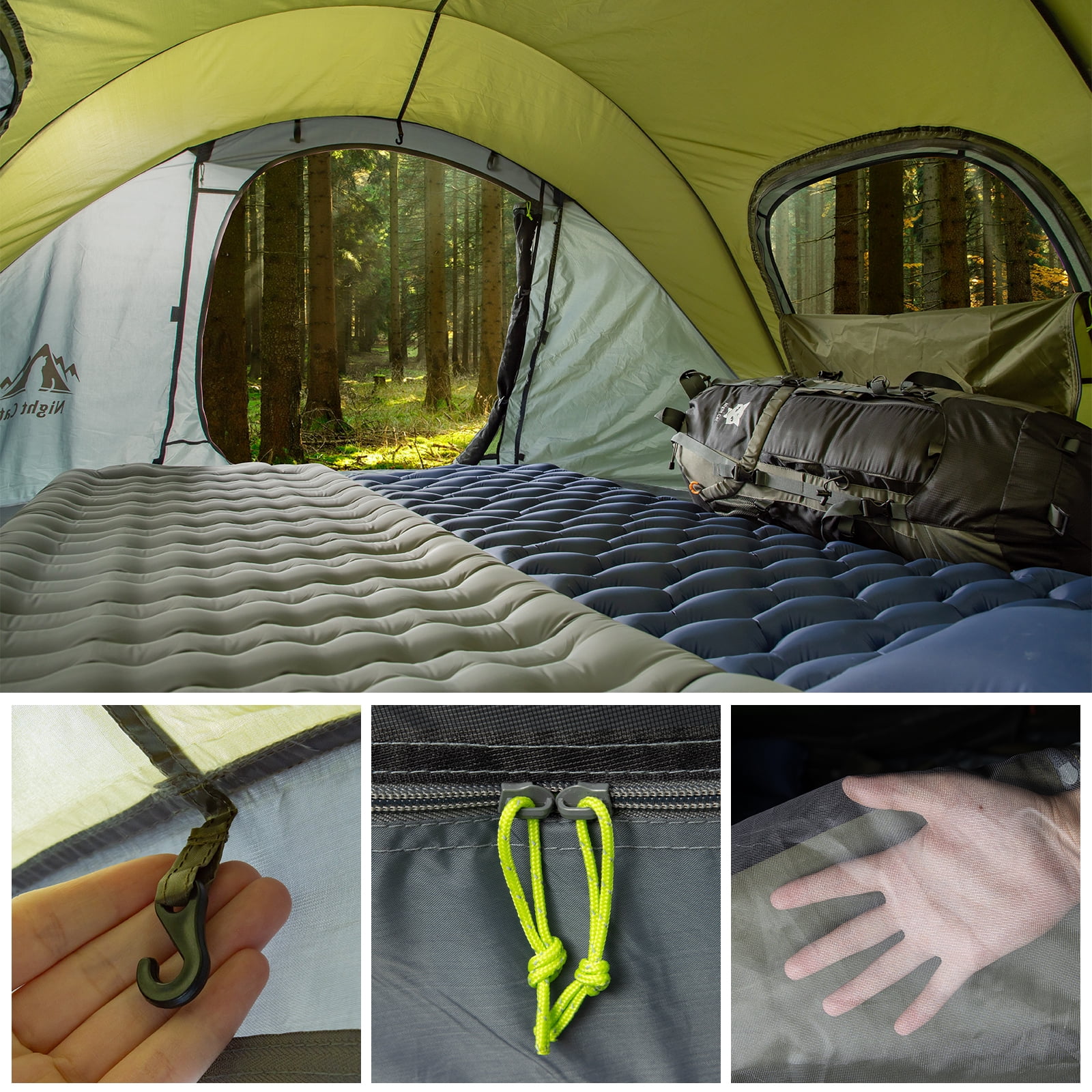 Night Cat Pop-Up Camping Tent with Instant Setup, 2-3 Person Tent Family Hiking
