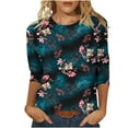 thumbnail image 1 of HKEJIAOI T-shirts à Manches 3/4 pour Femmes Col Rond Imprimé Floral Top Femme Trois-Quarts, 1 of 1