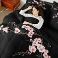thumbnail image 4 of Manfei Cherry Blossom Bedding Twin Size,Japanese Art Comforter Sets with Sheets,Pink Black Bedding Sets Twin Size,Super Cozy Bedroom Decor Reversible,7pcs, 4 of 7