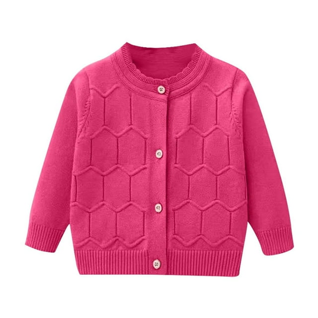 AherBiu Chandail Tricoté à Col Rond pour Tout-Petits, Veste Boutonnée pour Filles, Automne Hiver, Cardigan Uni pour Enfants
