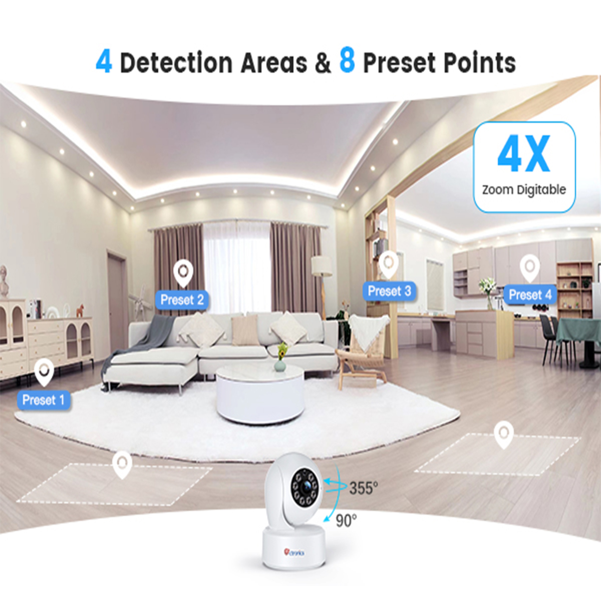Ctronics 2.5K 4MP Baby Security Camera, 2.4Ghz WiFi Cameras for Kids and Pets Security with Color Night Vision 20M, PTZ 360°, AI Human/Motion Detection,Two-Way Audio