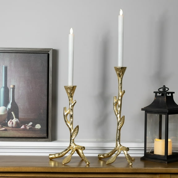 Northlight Leafy Branch Metal Taper Candle Holders - 15" - Gold - Set of 2