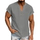 thumbnail image 1 of Ceisia Men's Casual Cotton Linen Blend V-Neck Button Short Sleeve Henley Top Gray XXL Gifts, 1 of 8