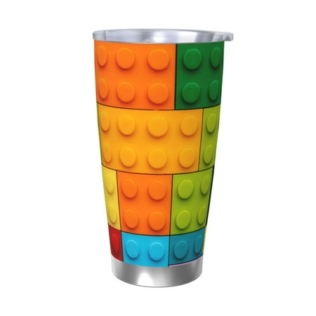 

Salouo Colorful Building Blocks Print 20oz Tumbler with Lid Stainless Steel Vacuum Insulated Tumbler Durable Insulated Coffee Mug Thermal Cup with Splash Proof Sliding Lid-Without Straw