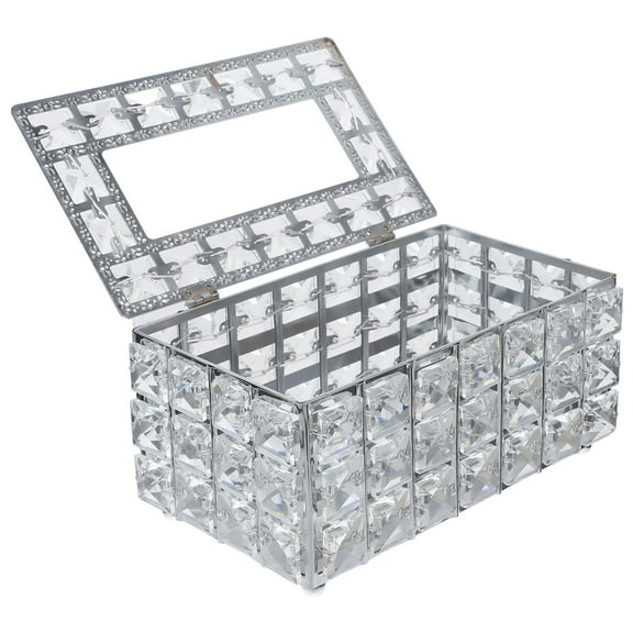 LEORX Silver Rectangular Crystal Tissue Box Cover Decorative Paper Napkin Holder