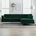 thumbnail image 2 of Allora Mid-Century L-Shaped Tufted Back Velvet right-facing Sectional in Green, 2 of 6