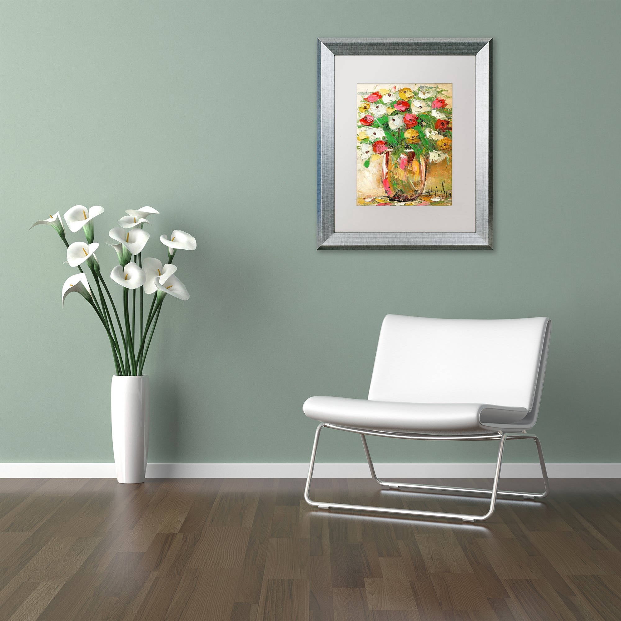 Trademark Fine Art "Spring Flowers in a Vase 7" Canvas Art by Hai Odelia, White Matte, Silver Frame