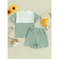 thumbnail image 3 of Bagilaanoe 2pcs Toddler Baby Boy Shorts Set Contrast Color Short Sleeve T Shirt Tops + Shorts 6M 12M 18M 24M 3T Kids Casual Summer Clothes, 3 of 8