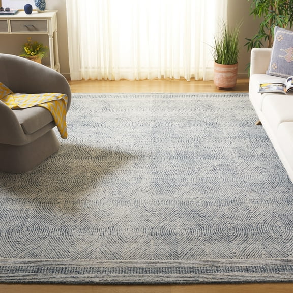 SAFAVIEH Abstract Caelestinus Ogee Wool Area Rug, Ivory/Navy, 10' x 14'