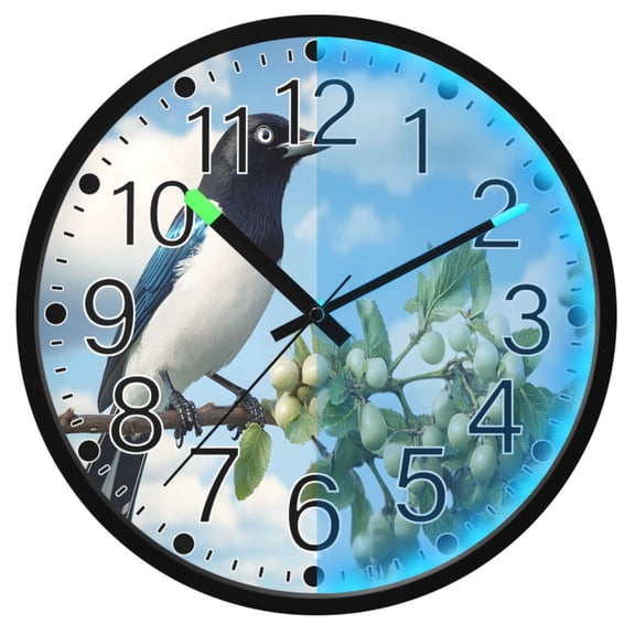 Ryvnso Bird on Branch 12 Inch Night Light Wall Clock Silent Battery Operated Luminous Clocks