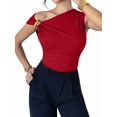 thumbnail image 4 of Women'S Off the Shoulder Tops Mental Elegant Asymmetrical Dressy Top Going Out Outfits Red L, 4 of 9