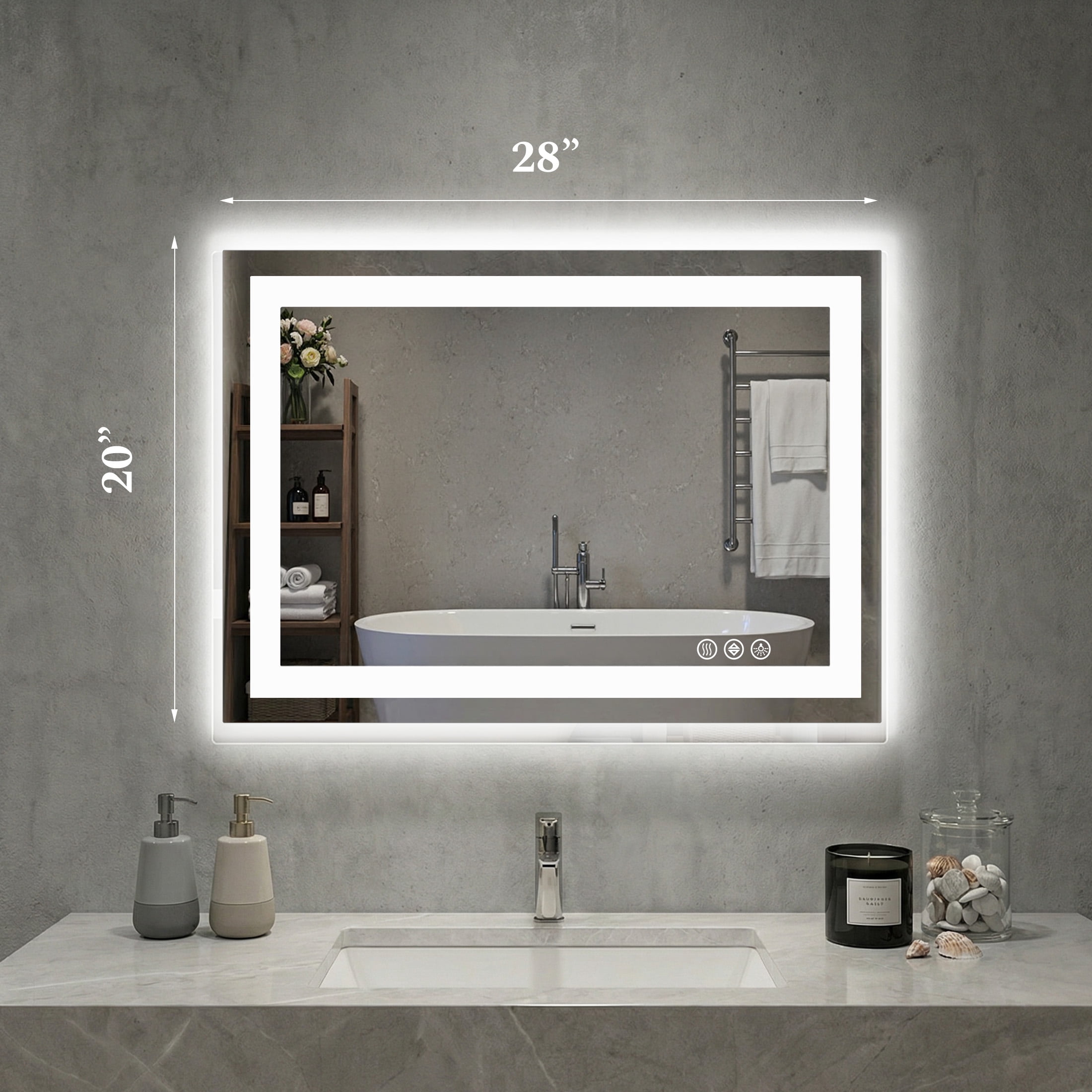 EDX 20"x 28" Lighted Anti-fog LED Bathroom Vanity Mirror with Dual Light Source and Three Lighting Modes, White