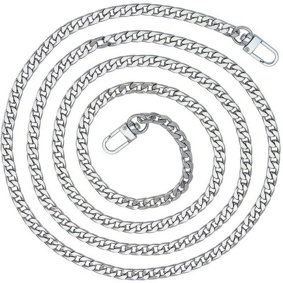 47inch DIY Iron Flat Chain Strap Handbag Chains Accessories Purse Straps Shoulder Cross Body Replacement Straps-with 2pcs Metal Buckles Platinum