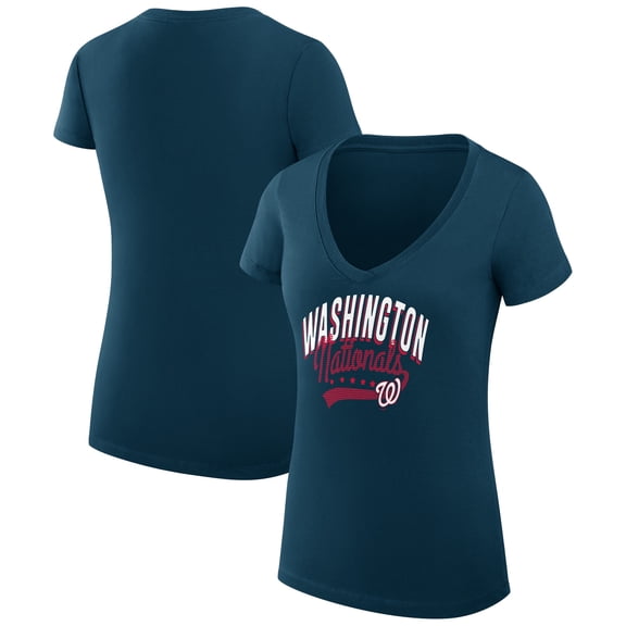 Women's G-III 4Her by Carl Banks  Navy Washington Nationals Filigree Team V-Neck Fitted T-Shirt