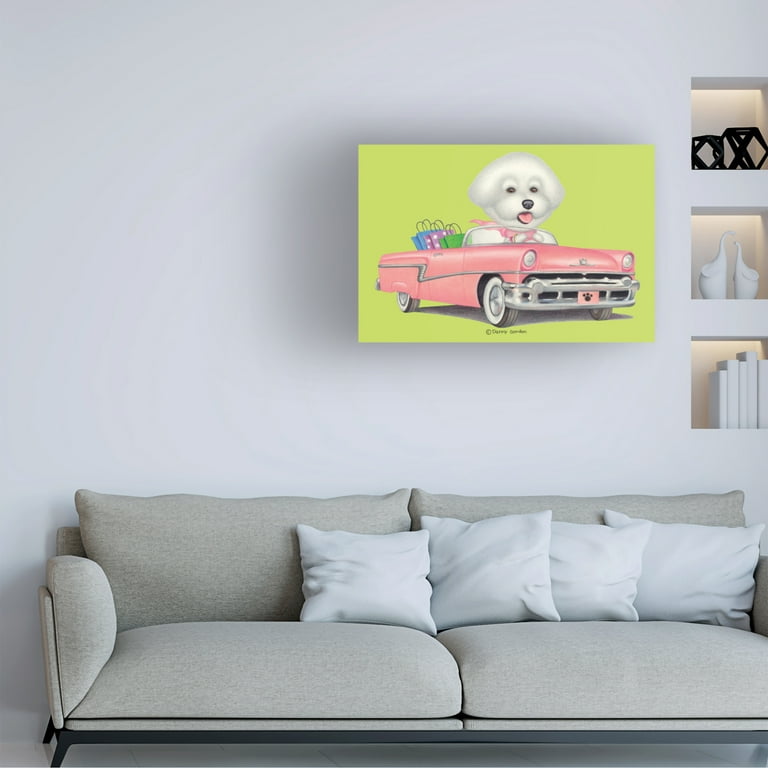 Trademark Fine Art 「Bichon Frise in Pink Car」キャンバスアート