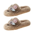 thumbnail image 2 of Fuzzy Slippers for Women Furry Home Shoes Warm Cartoon Flower Bedroom Shoes Indoor Outdoor Slide Slipper Slip on House Shoes for Women Girls Khaki 37, 2 of 8