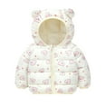 thumbnail image 2 of Godderr Toddler Boys Girls Flower Color Winter Jacket Kids Hooded Down Cotton Coats Cartoon Print Cotton Coat Tops Zipper Warm Outerwear for 1-7 Years, 2 of 8