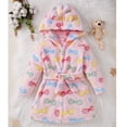 thumbnail image 4 of Mercatoo Toddler Girls Warm Fleece 𝐇ooded Robe Cute Heart Flowers Bowknot Graphic Outfit Fall Winter Long Sleeve Warm Robe, 4 of 9