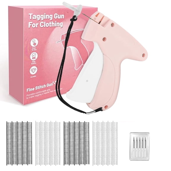 Behome Stitch Gun for Clothes, Mini Stitch Gun for Clothing Quick Fixes,Portable Tagging Gun with 6 Fine Needle, 1000 Black Fasteners & 1000 White Fasteners,Pink White