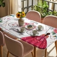 thumbnail image 3 of Happy Birthday Table Cloths for 4 Foot Rectangle Tables, Red Dress Crown Carriage Flowers Butterfly Patio Waterproof Elastic Fitted Tablecloths, Washable Rectangular Table Cover for Camping, 3 of 8