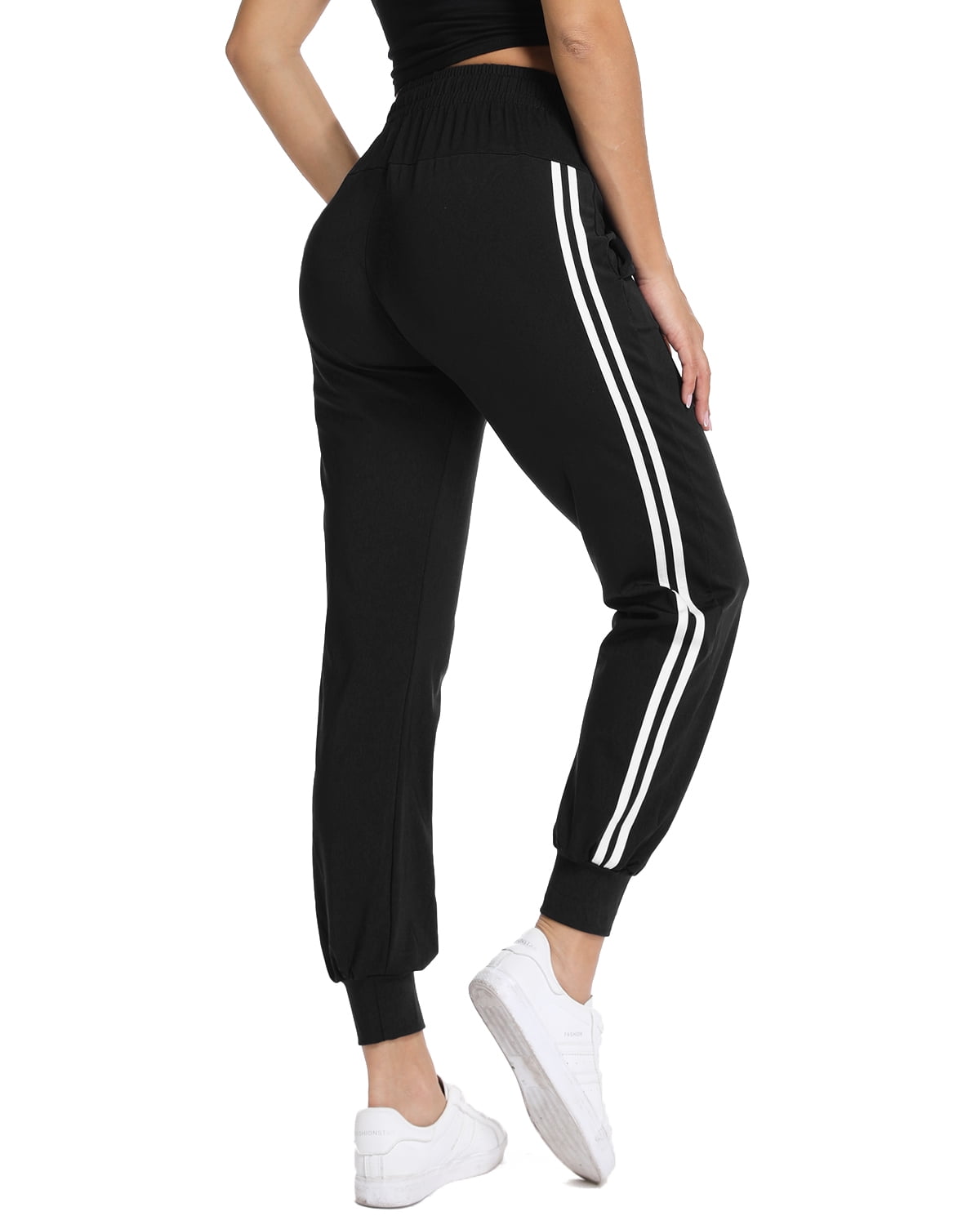 Maternity Sports Pants Drawstring Workout Casual Track Pants with Pockets Black M