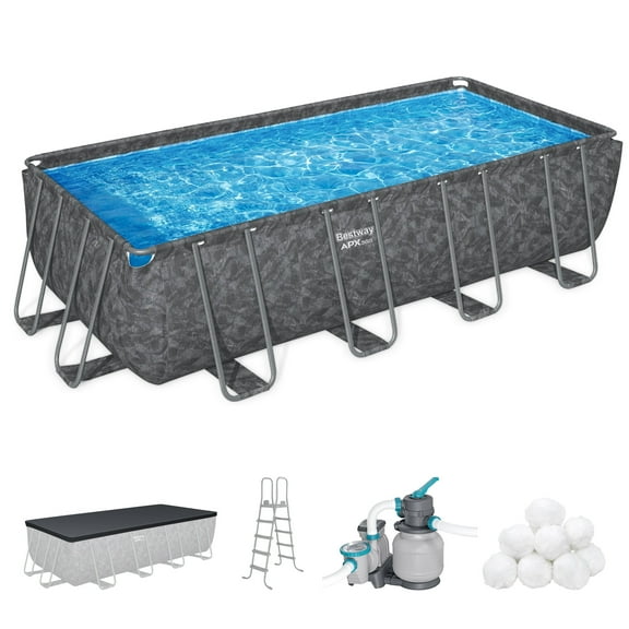 Open Box Bestway APX 365 18' x 9' x 52" Rectangular Swimming Pool Set, Gray