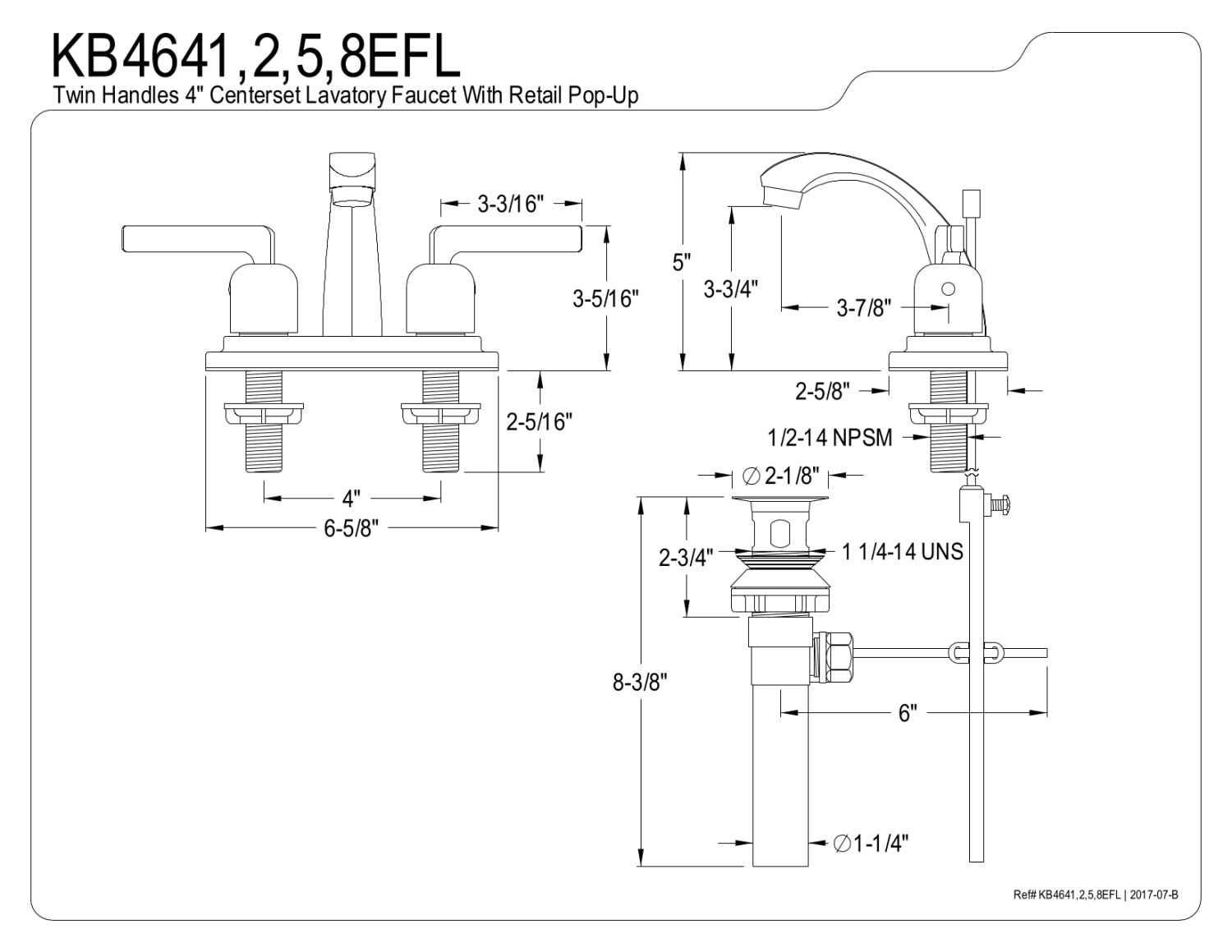 Kingston Brass KB4645EFL 4 in. Centerset Bathroom Faucet, Oil Rubbed Bronze