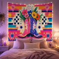 thumbnail image 2 of Cowboy Boot Vases with Wildflowers in Geometric Southwestern Pattern, Playful Maximalist for Western Art Lovers, Vibrant Home Decor Birthday Gift Tapestry Wall Hanging for Living Room and Dorm, 2 of 7