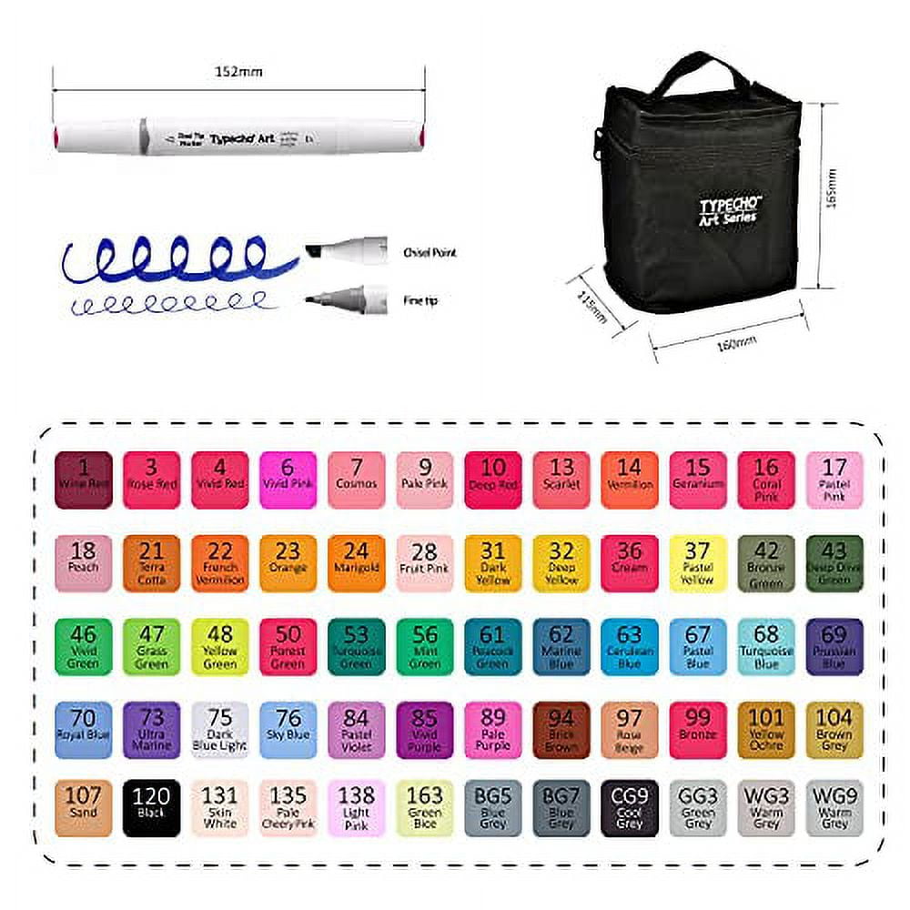 48 Colors Markers for Coloring, Typecho Double Tipped Sketch Markers Set  for Kids, Artist Permanent Art Markers, Adult Coloring and Illustration,  Include 1 Colorless Alcohol Marker Blender – Typecho Art