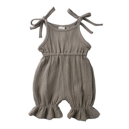 

Yubatuo Summer Baby Jumpsuit Solid Color Bowknot Cute Baby Romper Climbing Clothes Beige 70