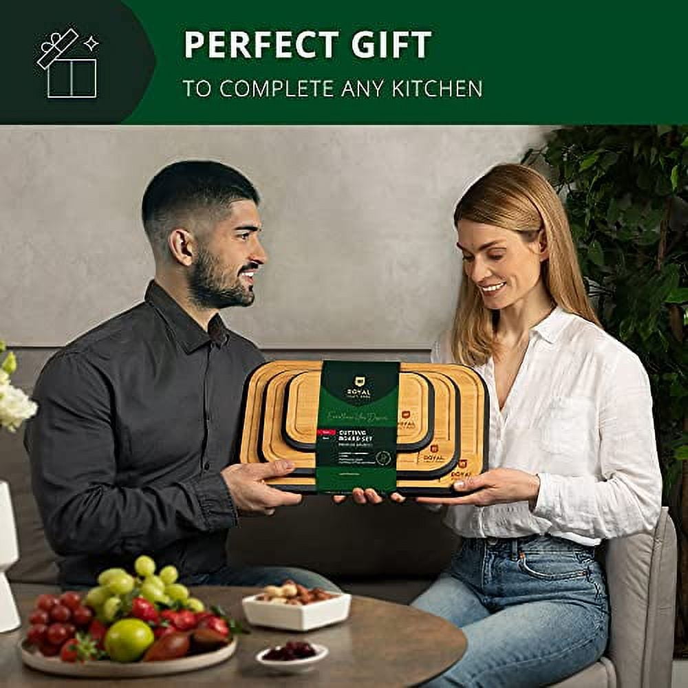ROYAL CRAFT WOOD Wooden Cutting Boards for Kitchen Meal Prep & Serving -  Bamboo Wood Serving Board Set with Deep Juice Groove Side Handles 
