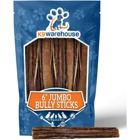 UPC: 0671072261035 | K9warehouse – Premium Super Jumbo Bully Sticks- 6 (3 Count 41-55g)- Natural Grass-Fed Dog Treats- Long-Lasting & Thick Bully Sticks- Suitable for All Breeds & Puppies- Healthy and Nutritious Dog Chews