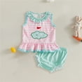 thumbnail image 2 of NOLDARES Toddler Baby Girl Outfit Print Sleeveless Tops T-shirt Cute Shorts Set Baby Girl Summer Clothes(Light Green,6-12 Months), 2 of 4