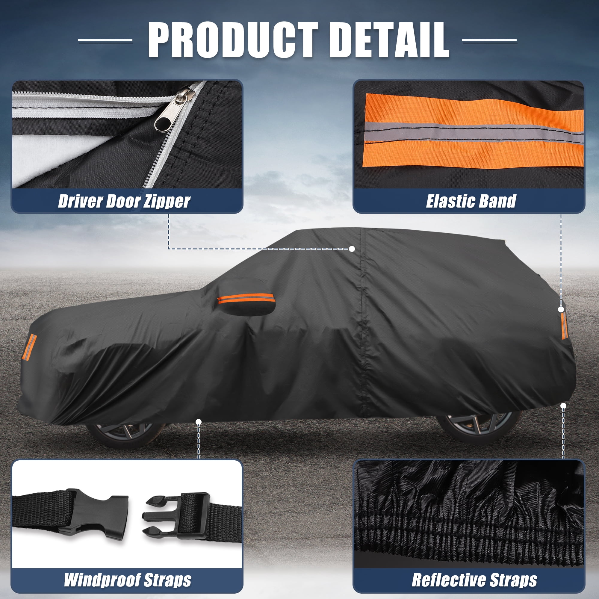 Unique Bargains Aluminum Film Outdoor Full Car Cover with Driver Door Zipper Black for Toyota RAV4 2012-2022 185"x75"x59"