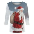 thumbnail image 6 of Women's Xmas Three-Quarter Sleeve Round Neck Santa Print Shirt Top Tees T-Shirt Blouse Tshirt Tshirts Shirts for Holiday Party My Items, 6 of 7