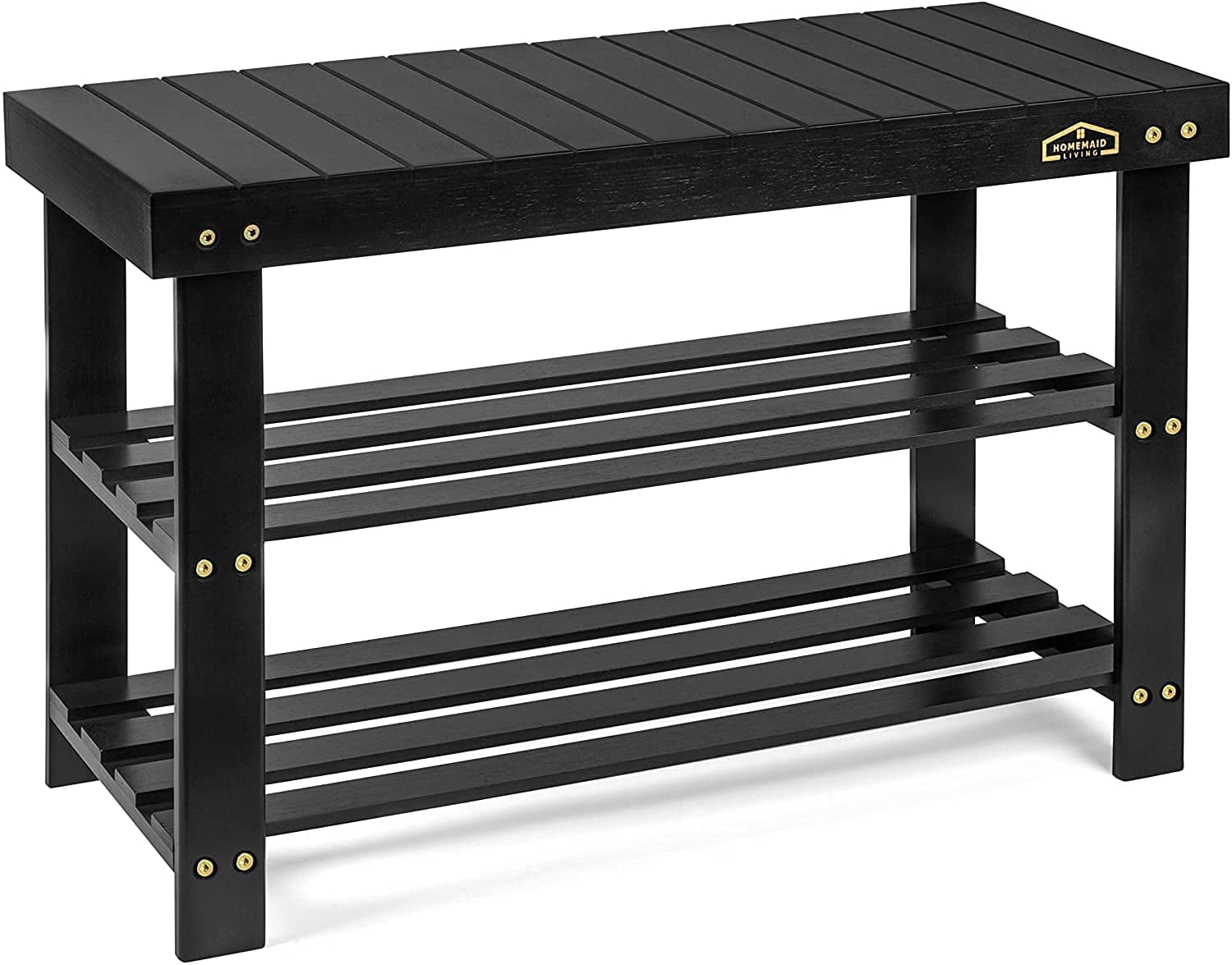 Homemaid Living Bamboo 3 Tier Shoe Rack Bench, Premium Shoe Organizer