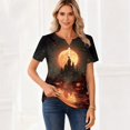 thumbnail image 5 of Domuza Halloween Shirts Women Casual V Neck Short Sleeve Holiday Henley T Shirt Fall Spooky Funny Graphics Vintage Button Tops-F XL, 5 of 6