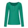 thumbnail image 4 of Dyegold Henley Tops For Women Ribbed Knit Long Sleeve Fall Shirts Casual Slim Fit Button Up V Neck Plain Blouses Tunics Top, 4 of 8