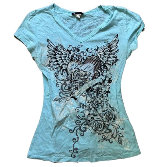 Vintage Short Sleeve T Shirt Women Summer V Neck Slim Fit Stretchy Casual Cute Y2K Gothic Graphic Tee For Teen Girls Stylish Tops