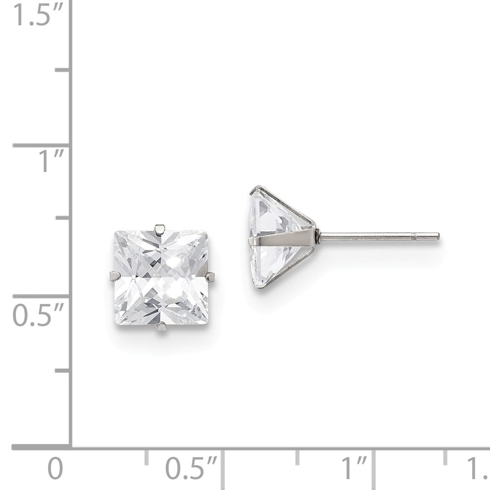 White Stainless Steel Earring Stud Women'S Cubic Zirconia CZ Square Clear 8.81 mm 8.79