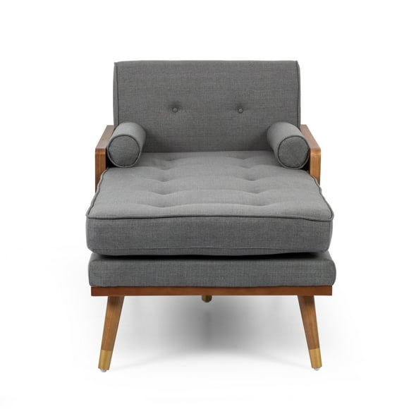 Fortas Mid-Century Modern Fabric Chaise Lounge, Gray and Dark Walnut