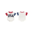 thumbnail image 2 of vera natura Baby Girls Boys Independence Day Romper Short Sleeve Letter Embroidery Contrast Color Romper, 2 of 9