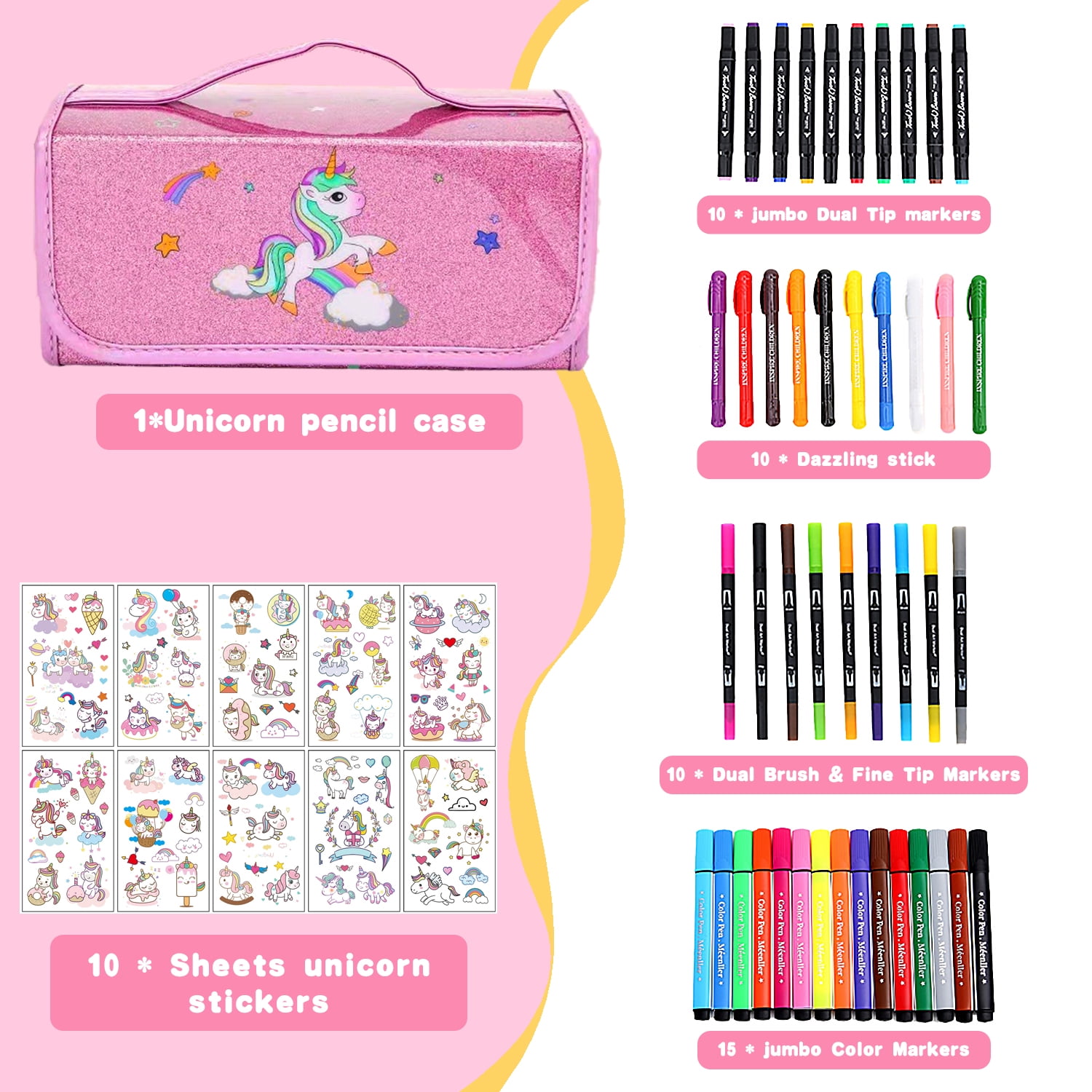 LINXUXIE 60 PCS Washable Scented Markers Set, Smelly markers with Glitter Pencil Case, Art Christmas Birthday Gifts for 1-3 3-5 5-8 Year Old