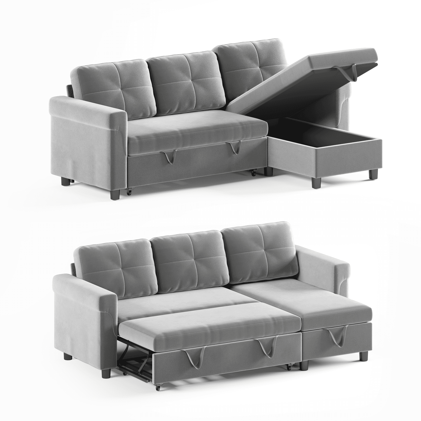 MUZZ Reversible Pull Out Sofa Couch, Sectional Sofa with Storage Chaise