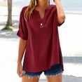 thumbnail image 2 of Jxximdong Tshirts for Women Loose Shirt Top Stand Solid Color Sleeve Collar Casual Women's Shirt Women's Shirt Red Summer Tops XXXXXL, 2 of 9